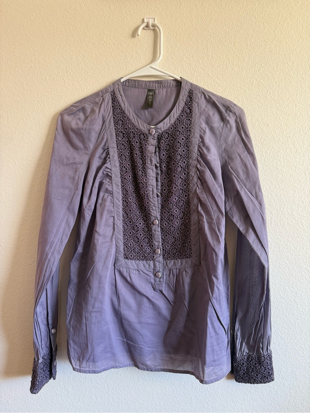 Lace-Panel Long Sleeve Blouse in Lavender by